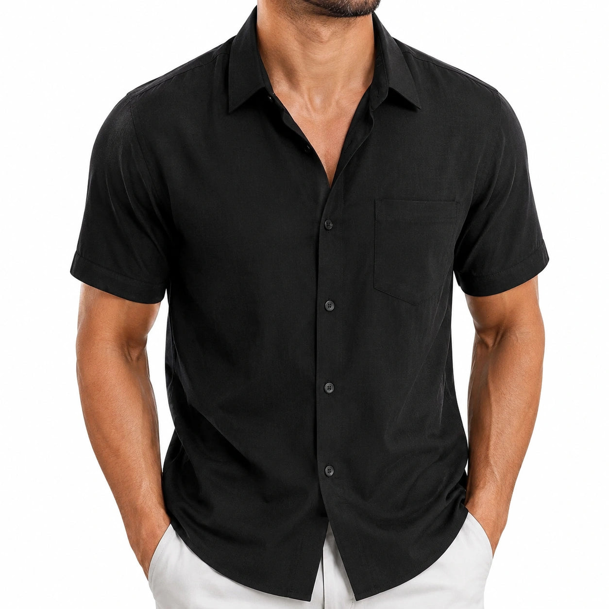 Chemise homme taille M en tissu noir à manches courtes style décontracté