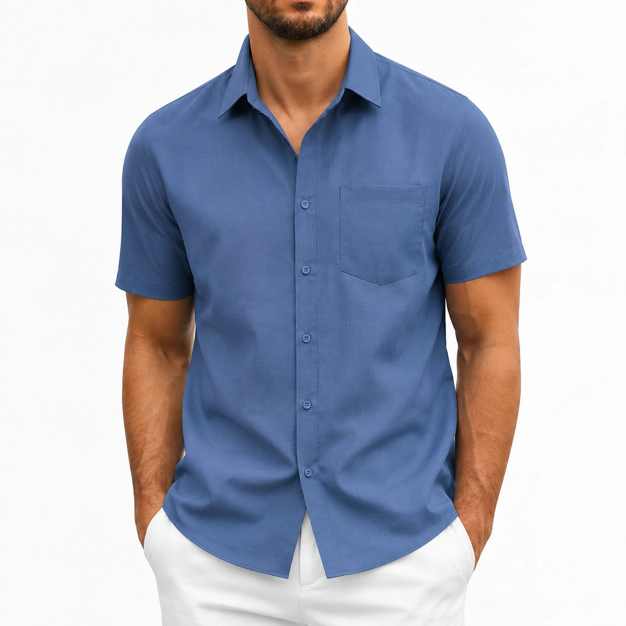 Chemise homme L en tissu bleu à manches courtes style décontracté