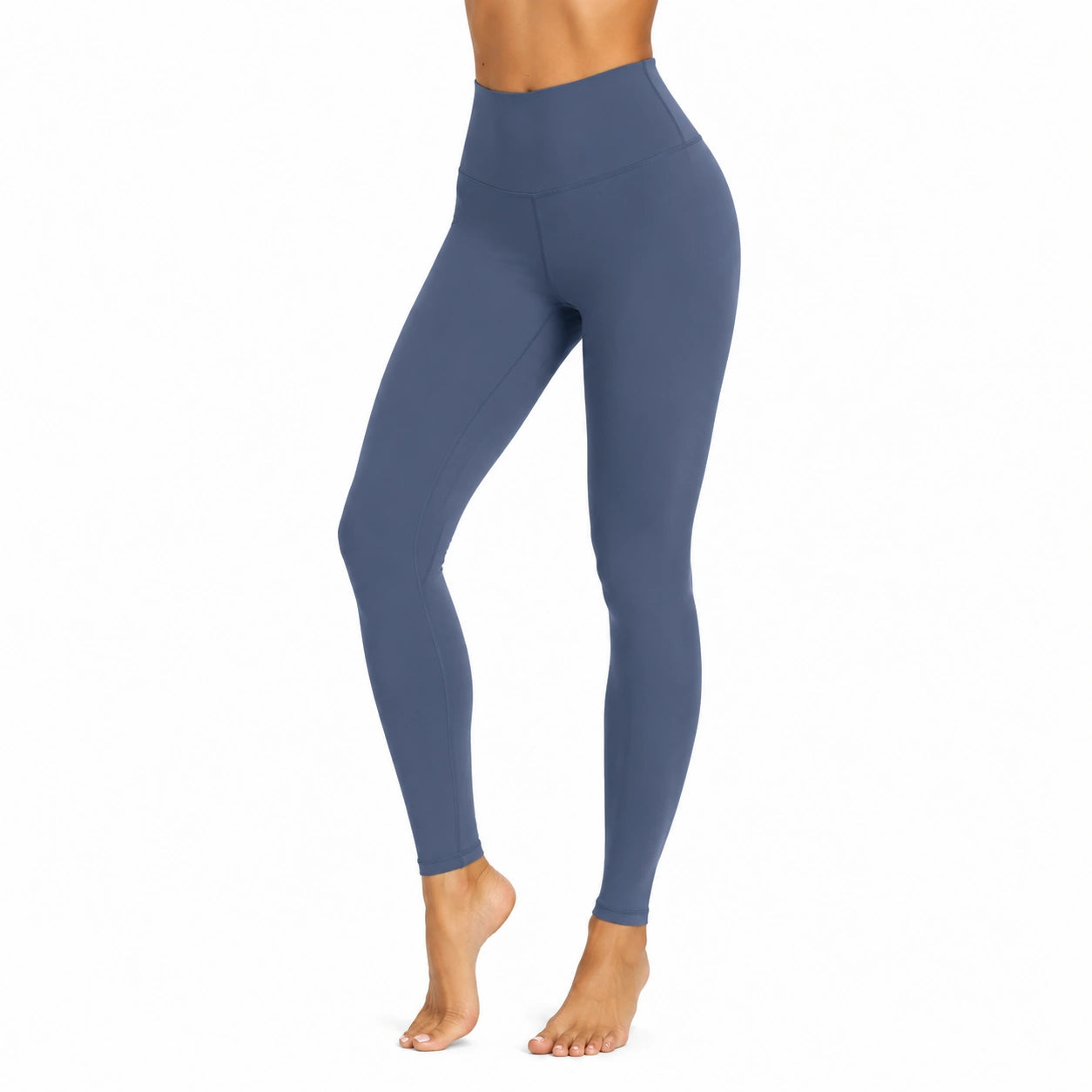 Legging de sport femme M en tissu extensible bleu ardoise taille haute