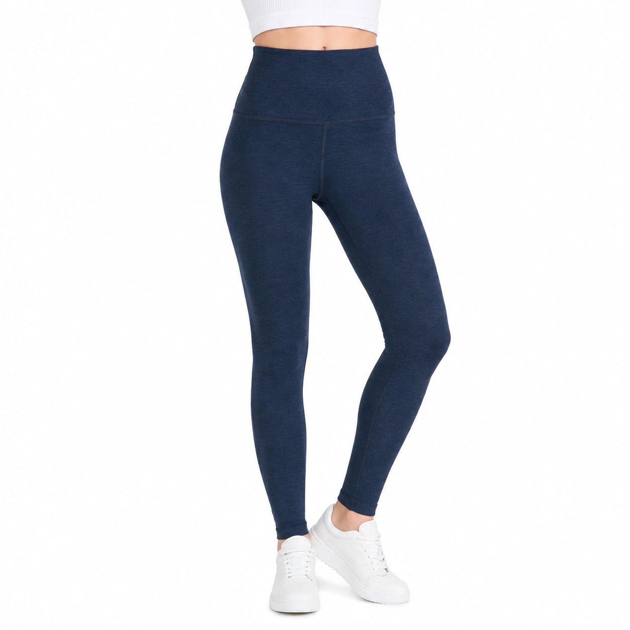 Legging femme taille M en coton extensible bleu marine taille haute ajusté