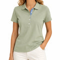 Polo femme S vert sauge à manches courtes style décontracté