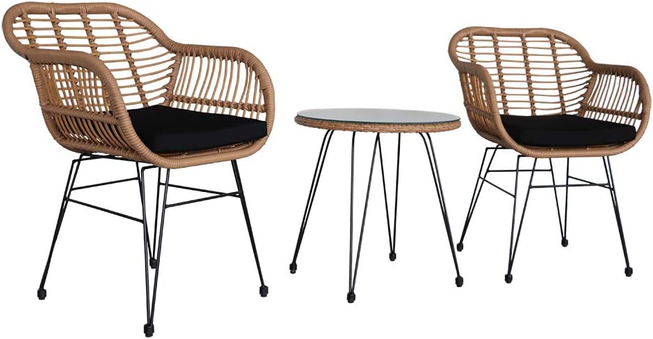 Alightup Salon de jardin, Mobilier de Jardin avec Coussins et du Verre Trempé, 66, 55 × 68, 07 × 83, 06 cm, 53, 6 cm, Fauteuil Rotin Solide, Marron