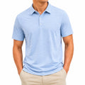 Polo homme taille M en tissu bleu clair rayé à manches courtes style décontracté