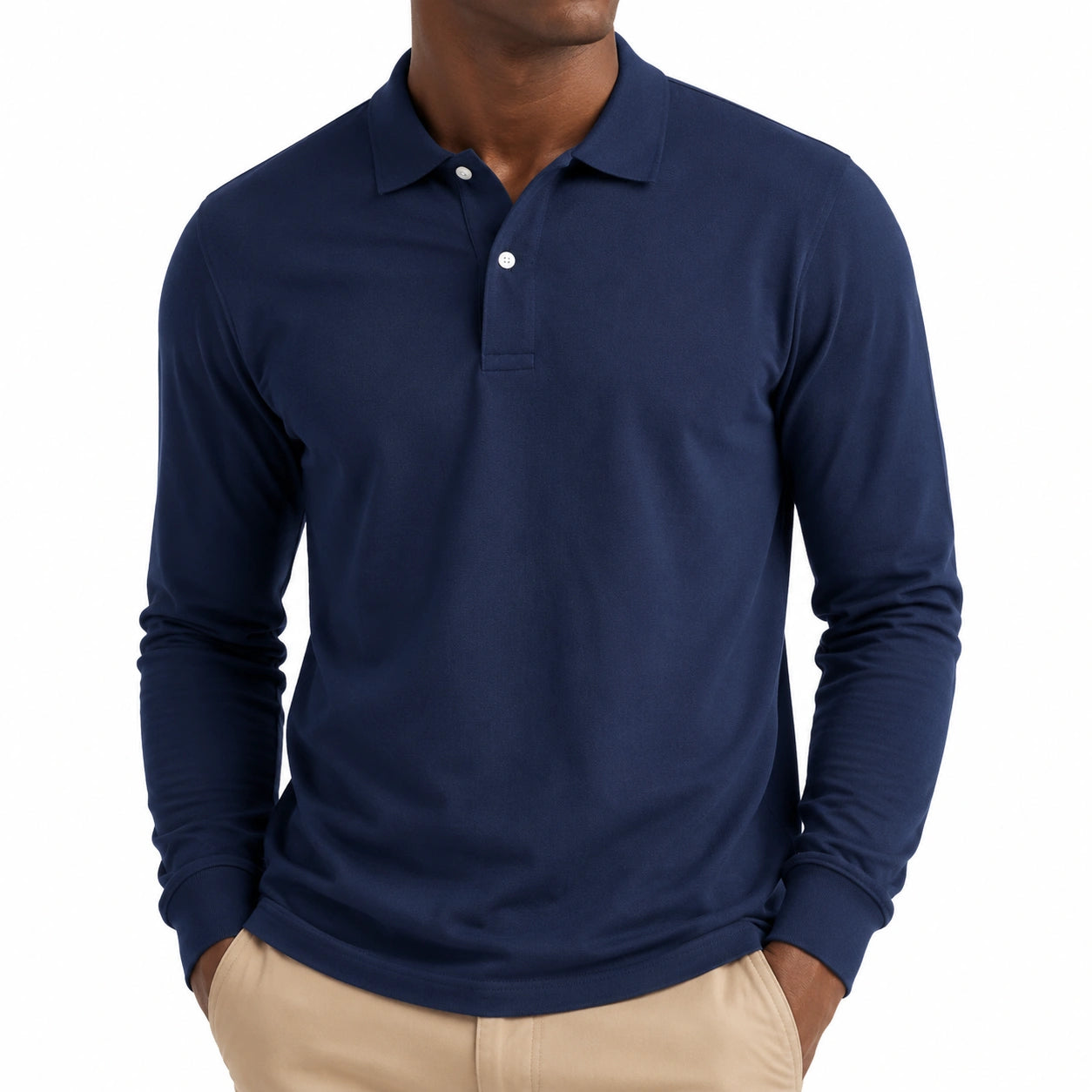 Polo homme taille L en maille bleu marine à manches longues