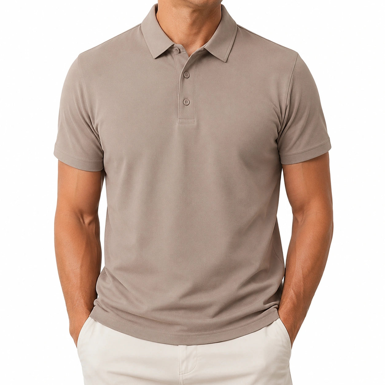 Polo homme taille L en maille synthétique taupe à manches courtes décontracté