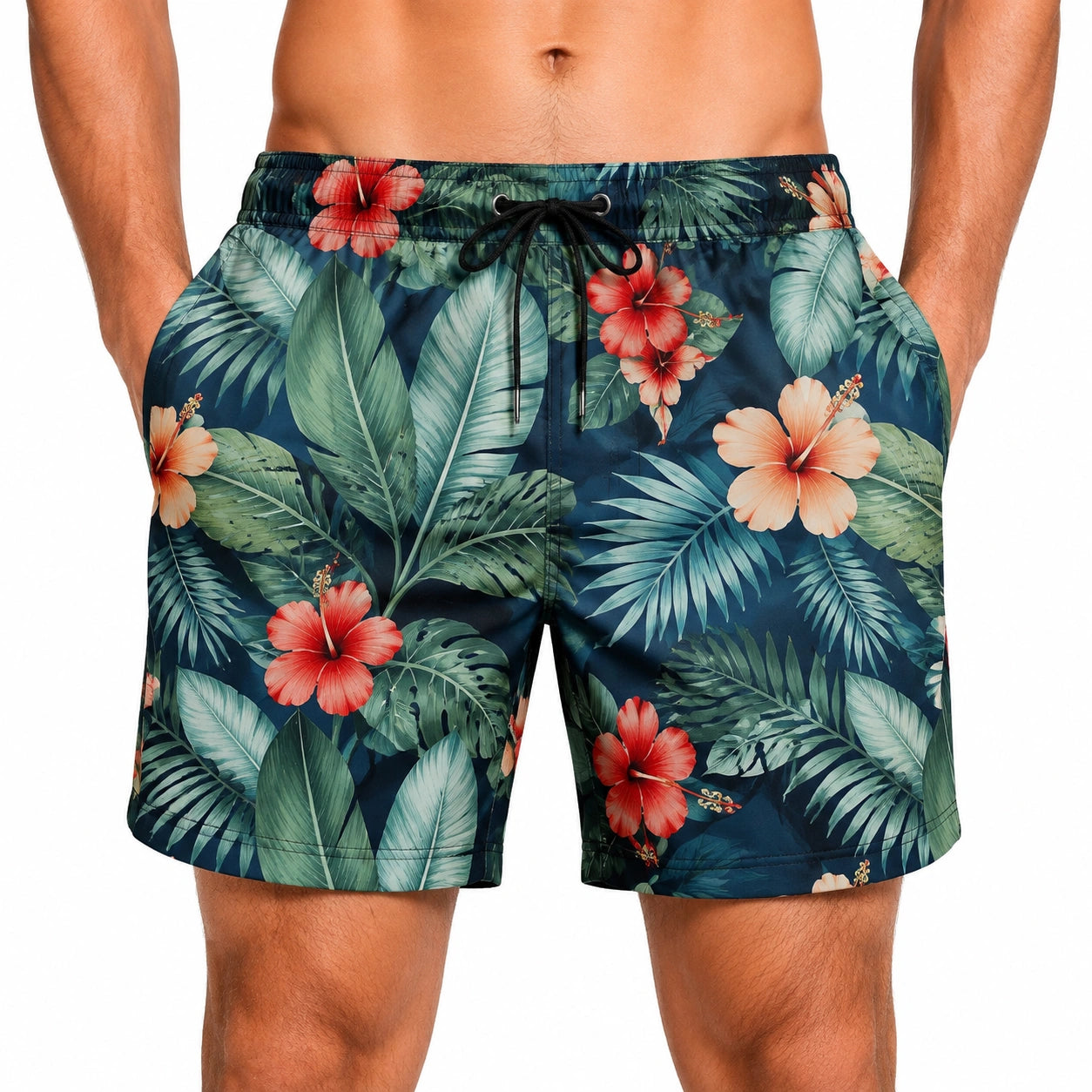 Maillot de bain homme L en tissu synthétique bleu à imprimé tropical avec poches