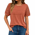 T-shirt femme taille S en tissu terracotta à manches courtes en dentelle style décontracté