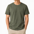 T-shirt homme taille M vert kaki à manches courtes col rond coupe droite