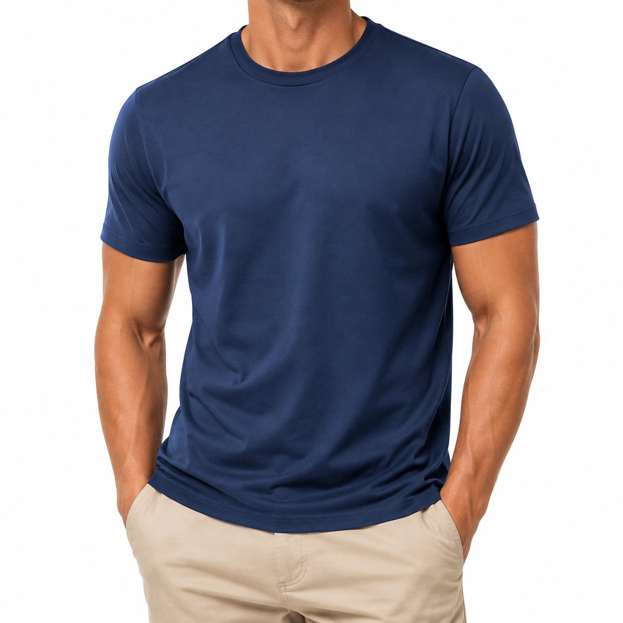 T-shirt homme M bleu marine en tissu à manches courtes col rond coupe droite