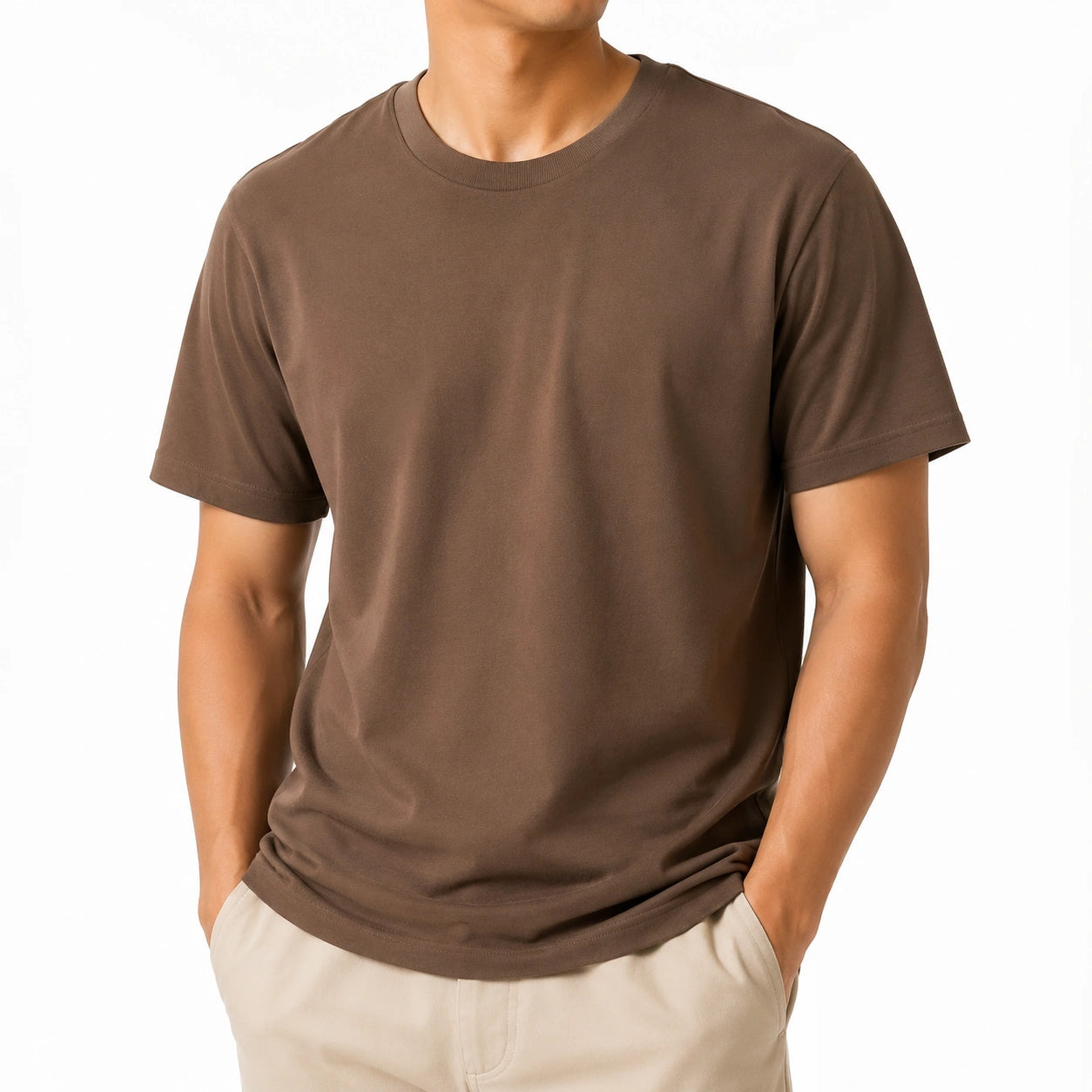 T-shirt homme M en tissu marron à manches courtes coupe droite