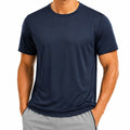 T-shirt homme taille L en tissu synthétique bleu marine à col rond pour sport