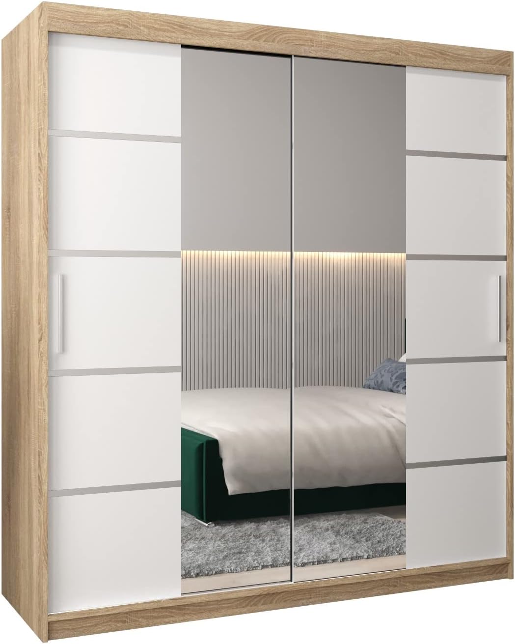 Armoire, 16 mm, ABIKSMEBLE, 0, 5 mm, 5 étagères, chêne Sonoma + Blanc Mat, Tringle et étagère