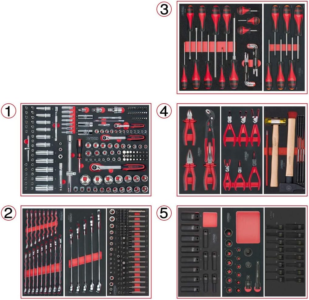 384 pièces, Composition d'outils 5 tiroirs pour servante, 714.0380, portable, Empreinte des outils découpée au laser, Caisse à outils, KS TOOLS